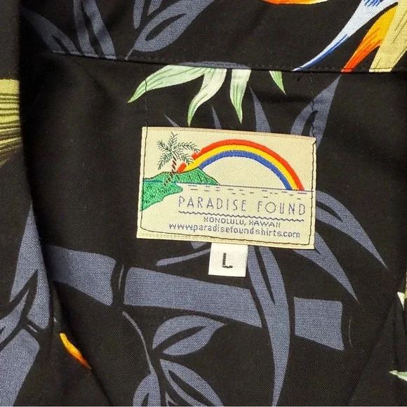 Paradise Found Hawaii Bamboo Paradise Black Hawaiian Shirt Men's Size Large - Picture 5 of 14